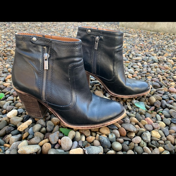 Lucky Brand Shoes - Lucky Brand Eugina Black Leather Ankle Boots - Zipper/Snap Style
